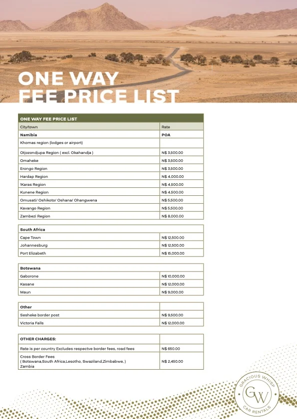 Compare Namibia rental rates and insurance plans from basic cover to full protection. Waivers for windows & tyres available — see clear pricing & terms here.